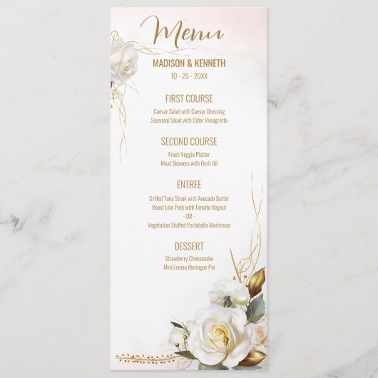 Roos Goud Romantisch Bloemen Trouwmenu Menu (Voorkant)