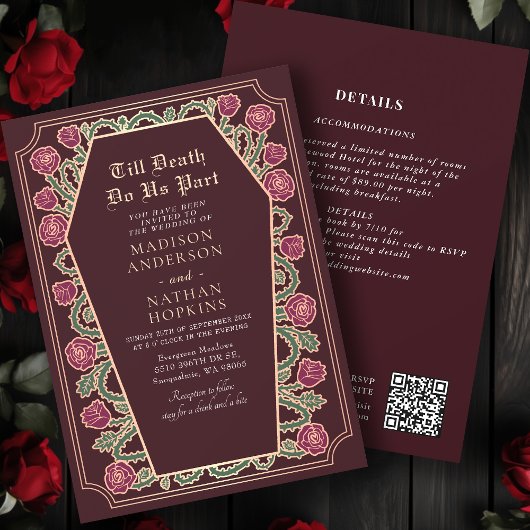 Roos Goud Rood Gotische Kist Trouwen QR Code Kaart