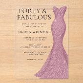 Roos Goud Roze 40e & Fantastische 40e Verjaardag Acryl Uitnodigingen (Voorkant)