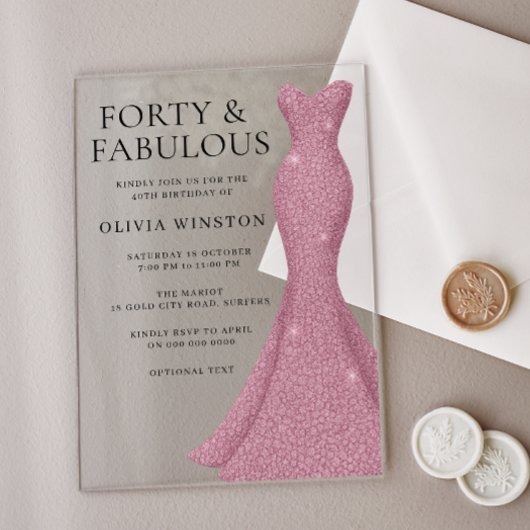 Roos Goud Roze 40e & Fantastische 40e Verjaardag Acryl Uitnodigingen