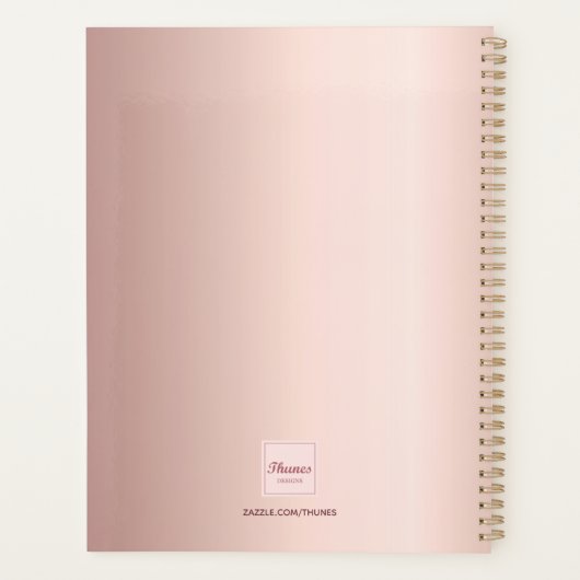 Roos Goud Roze Aangepaste Foto Monogram 2025 Planner (Achterkant)
