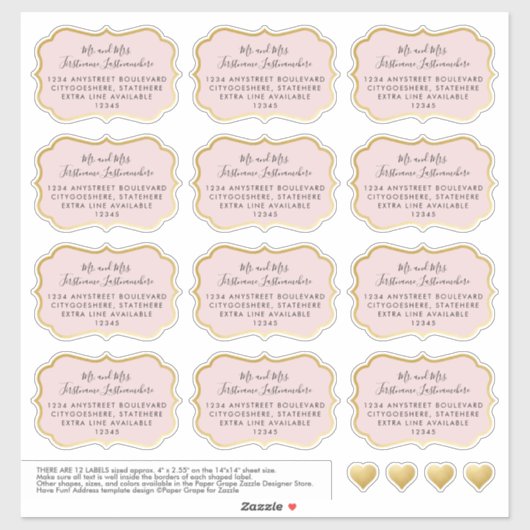 Roos Goud Roze Adres Stickers Beugel Vorm (Vel)