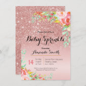Roos Goud Roze Baby Sprinkle uitnodiging Bloemen (Voorkant / Achterkant)