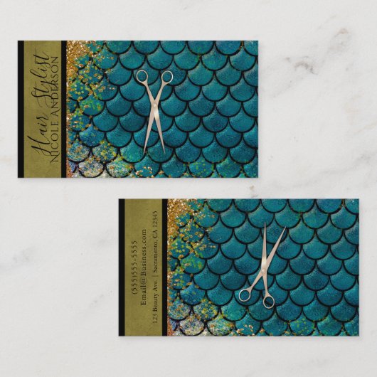 Roos Goud Roze Blauwgroen Goud Zeemeermin Hair Sty Visitekaartje (Voorkant / Achterkant)