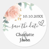 Roos Goud Roze Bloemen Boho Huwelijk Save The Date Ronde Sticker (Voorkant)