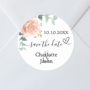 Roos Goud Roze Bloemen Boho Huwelijk Save The Date Ronde Sticker