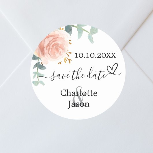 Roos Goud Roze Bloemen Boho Huwelijk Save The Date Ronde Sticker