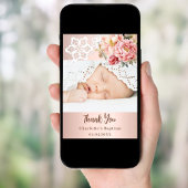 Roos Goud Roze Bloemen Doop Foto Dank u kaart