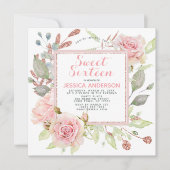 Roos Goud Roze Bloemen Glitter Sweet Sixteen Kaart (Voorkant)