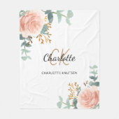 Roos Goud Roze Bloemen Groen Monogram Naam Fleece Deken (Voorkant)