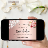 Roos Goud Roze Bloemen Kant Birthday Save The Date