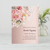 Roos Goud Roze Bloemen Kant Luxe 50e Verjaardag Kaart (Staand voorkant)