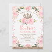 Roos Goud Roze Bloemen Prinses 1e Verjaardag Kaart (Voorkant)