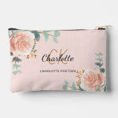 Roos Goud Roze Bloemengroen Naam Monogram Etui (Achterkant)