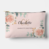 Roos Goud Roze Bloemengroen Naam Monogram Etui (Voorkant)
