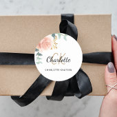 Roos Goud Roze Bloemengroen Naam Monogram Ronde Sticker
