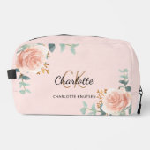Roos Goud Roze Bloemengroen Naam Monogram Toilettasje (Voorkant)