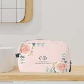 Roos Goud Roze Bloemengroen Naam Monogram Toilettasje