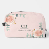 Roos Goud Roze Bloemengroen Naam Monogram Toilettasje (Voorkant)