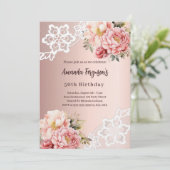 Roos goud roze bloemenkant 50e verjaardag luxe kaart (Staand voorkant)