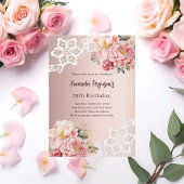 Roos goud roze bloemenkant 50e verjaardag luxe kaart