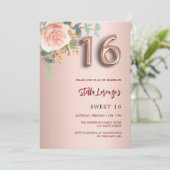 Roos goud roze bloemenluxe Sweet 16 Kaart (Staand voorkant)