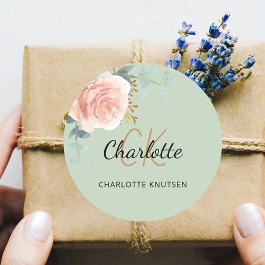 Roos Goud Roze Bloemensalie Groen Dank u Ronde Sticker