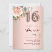 Roos goud roze bloemgroen Sweet 16 Kaart (Voorkant)