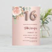 Roos goud roze bloemgroen Sweet 16 Kaart (Staand voorkant)