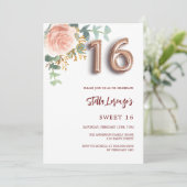 Roos goud roze bloemgroen Sweet 16 Kaart (Staand voorkant)