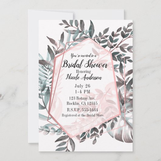 Roos Goud Roze Blush Botanisch Vrijgezellenfeest Kaart (Voorkant)