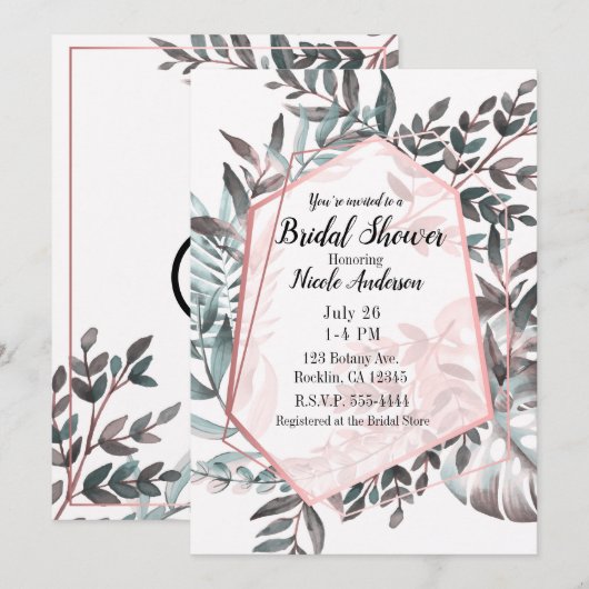 Roos Goud Roze Blush Botanisch Vrijgezellenfeest Kaart (Voorkant / Achterkant)