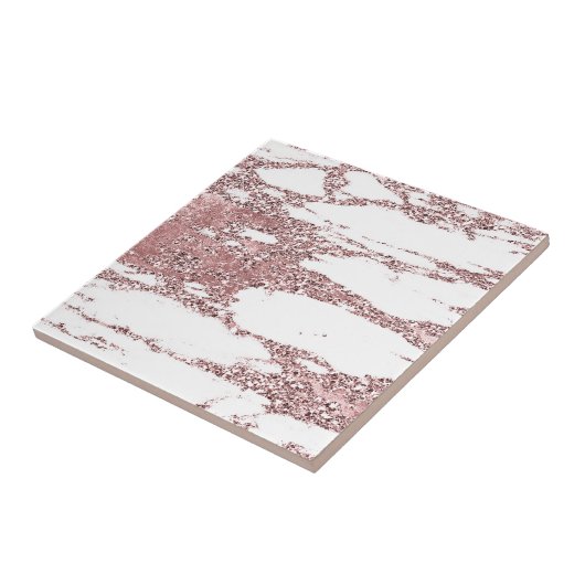Roos Goud Roze Blush Glitter Sparkle Marmer Tegeltje (Zijkant)