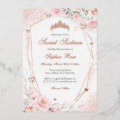 Roos goud Roze Blush Vlinder Bloemzoet 16 Folie Uitnodiging (Voorkant)