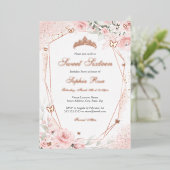 Roos goud Roze Blush Vlinder Bloemzoet 16 Folie Uitnodiging (Staand Voorkant)