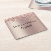 Roos Goud Roze Dripping Glitter 21e Verjaardag Kartonnen Onderzetters (Schuin)