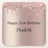 Roos Goud Roze Dripping Glitter 21e Verjaardag Kartonnen Onderzetters (Voorkant)