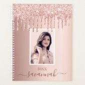 Roos Goud Roze Druppels Aangepaste Fotonaam 2025 Planner (Voorkant)