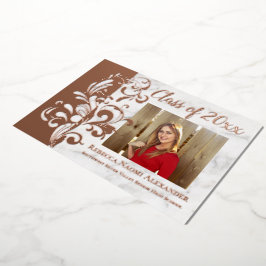 Roos Goud Roze Elegant Swirl Foto Afstuderen Folie Uitnodiging