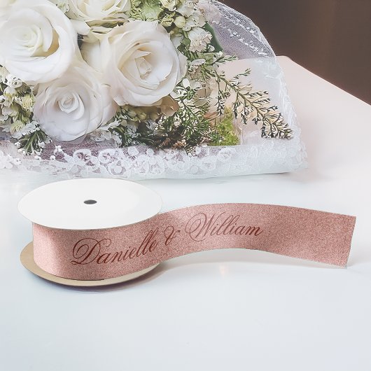 Roos Goud Roze Elegante Kalligrafie Glitter Weddin Satijnen Lint