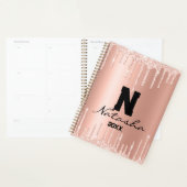 Roos Goud Roze Faux Glitter Aangepaste Naam Jaarli Planner (Display)