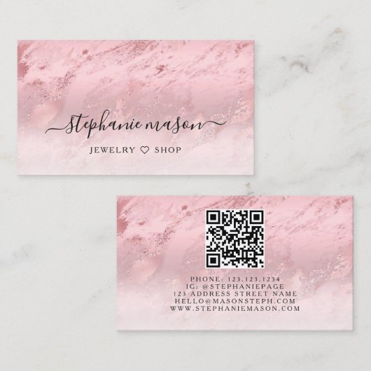 Roos Goud Roze Folie Elegant Modern QR Code Contactkaartje (Voorkant / Achterkant)