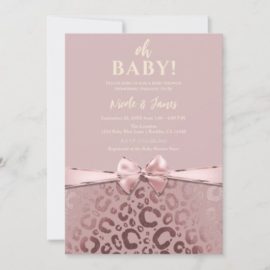 Roos Goud Roze Glam Leopard Print Baby shower Kaart (Voorkant)