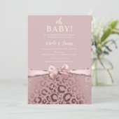Roos Goud Roze Glam Leopard Print Baby shower Kaart (Staand voorkant)