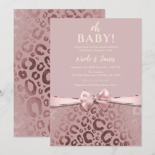 Roos Goud Roze Glam Leopard Print Baby shower Kaart (Voorkant / Achterkant)