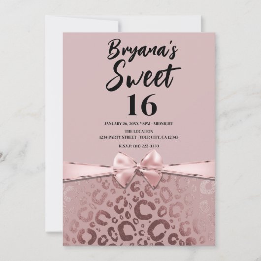 Roos Goud Roze Glam Luipaard Print Sweet 16 Kaart (Voorkant)
