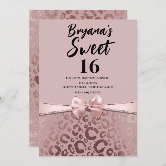 Roos Goud Roze Glam Luipaard Print Sweet 16 Kaart (Voorkant / Achterkant)