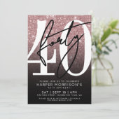 Roos Goud Roze Glitter 40e Verjaardag Kaart (Staand voorkant)