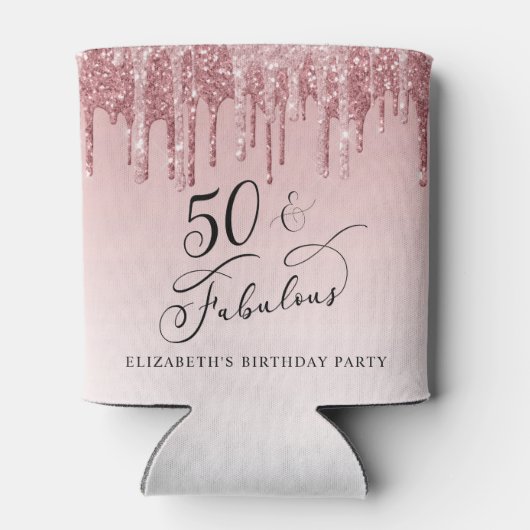 Roos Goud Roze Glitter 50ste Verjaardagsfeestje Blikjeskoeler (Achterkant)