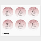 Roos Goud Roze Glitter 50ste Verjaardagsfeestje Ronde Sticker (Vel)